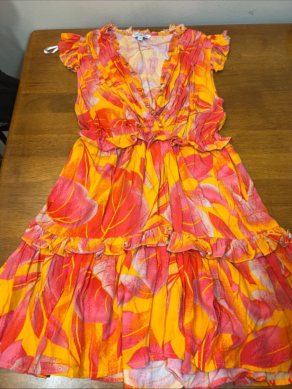 BLUE ISLAND Ruffle Tiered Sundress - Pink & Orange Floral Size MEDIUM